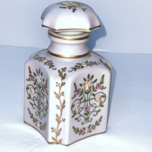 Norleans Japan Pink Porcelain Vanity Perfume Texture Bottle Hand Painted Floral - Picture 3 of 12